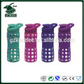 Extra Large 16oz Capacity, Non Slip Silicone Sleeve, Borosilicate Glass Construction, BPA Free, 3 Interchangeable Caps-Green